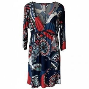 BABY PHAT Y2K Retro Geometric V-Neck Mini Dress - Large